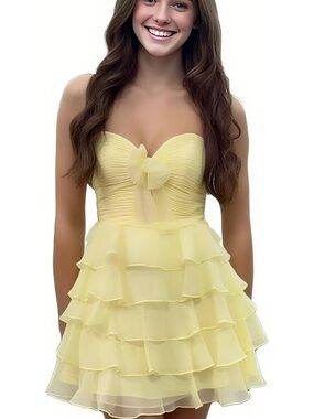 Sweetheart Strapless Yellow Ruffle Mini Dress